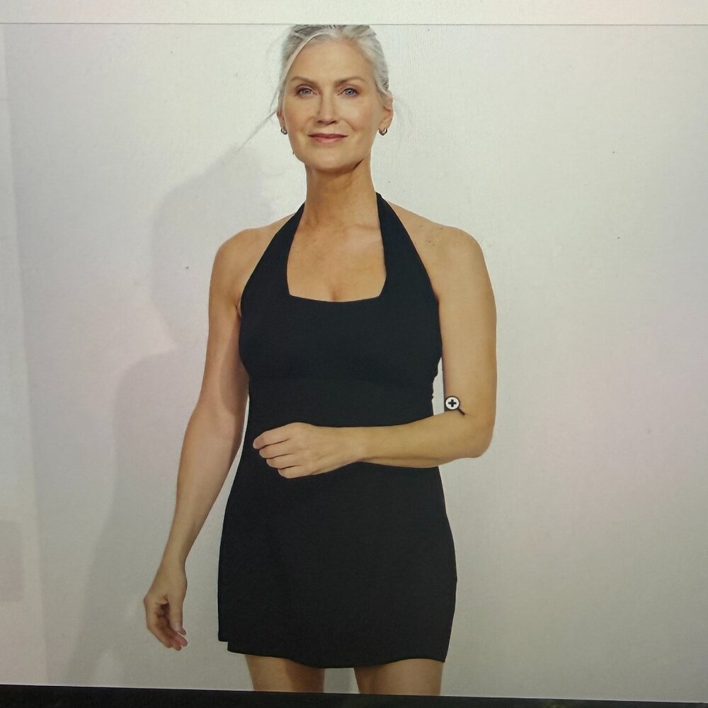 Women's Long Torso Square Neck Halter Swim Dress One Piece Swimsuit